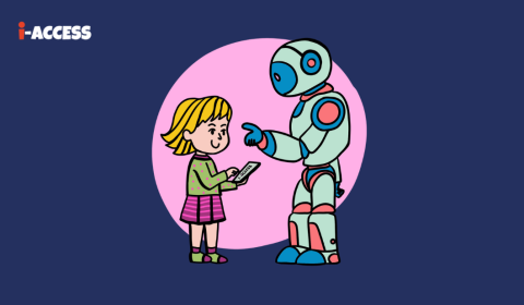 illustration of children talking to i-ACCESS chatbot