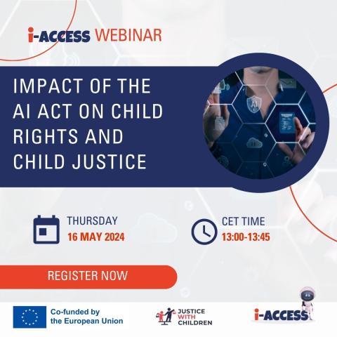 Promotional graphic for the webinar "Impact of the AI Act on child rights and child justice"