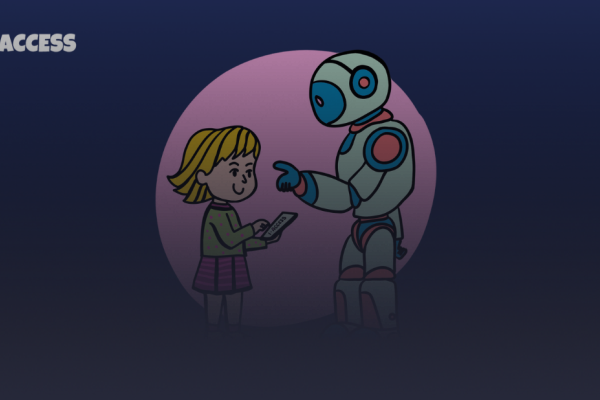 illustration of children talking to i-ACCESS chatbot