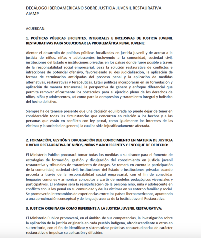Decálogo Iberoamericano Sobre Justicia Juvenil Restaurativa AIAMP